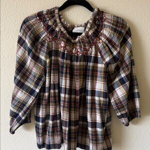 THE GREAT. Multicolor Plaid Blouse